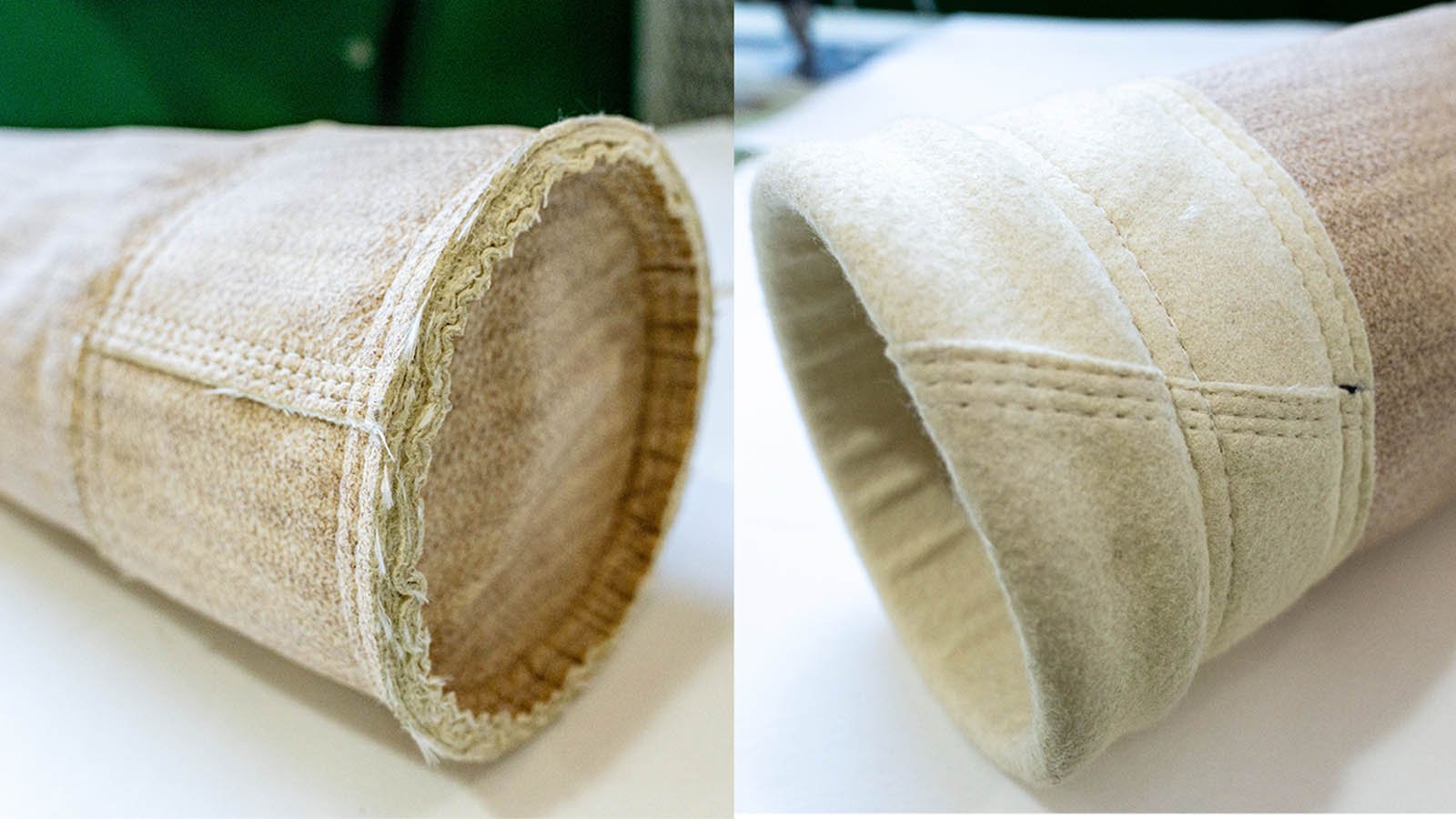 Aramid filter bag top and bottom construction detail