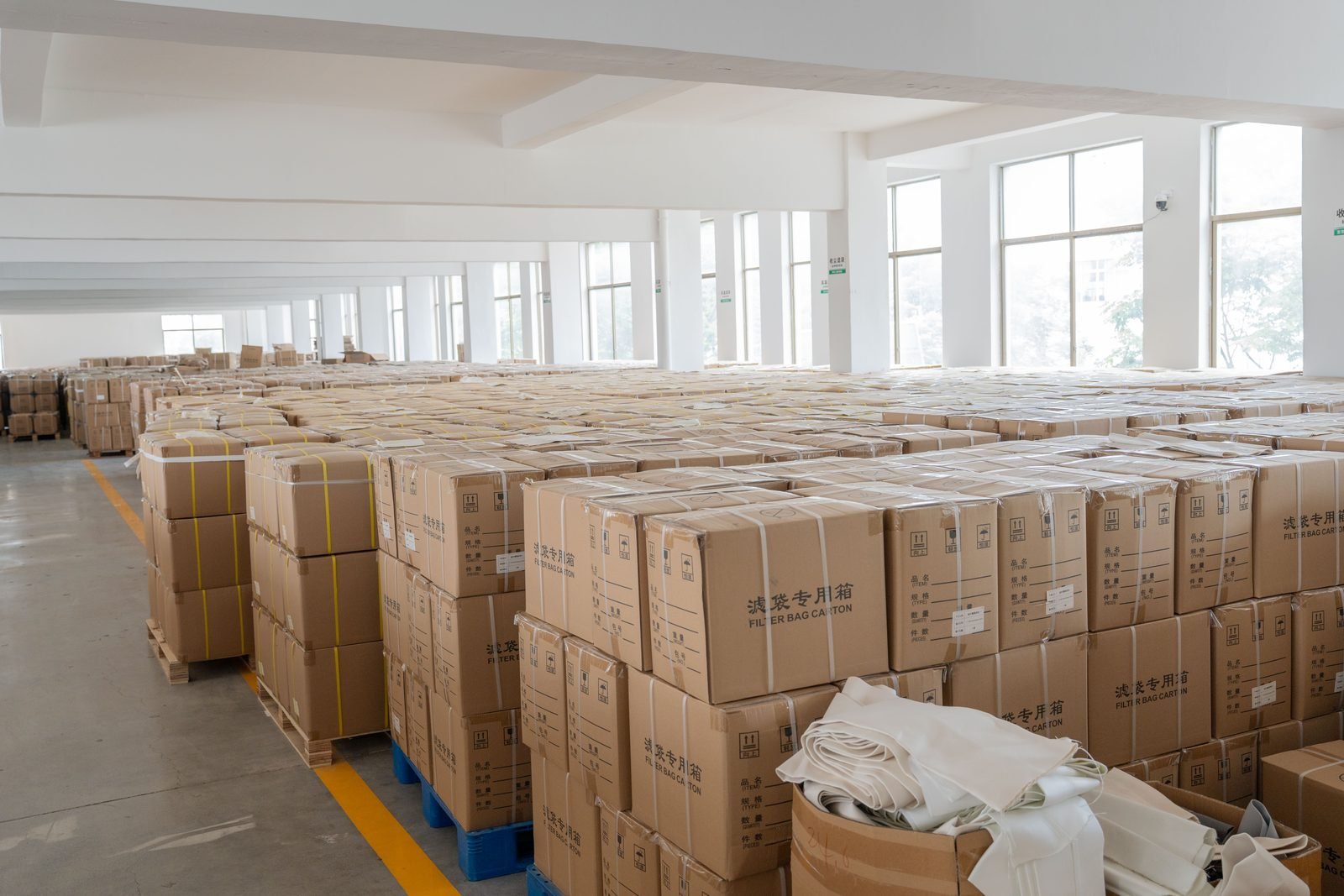 Packed Fiberglass Filter Bag ready for shipment