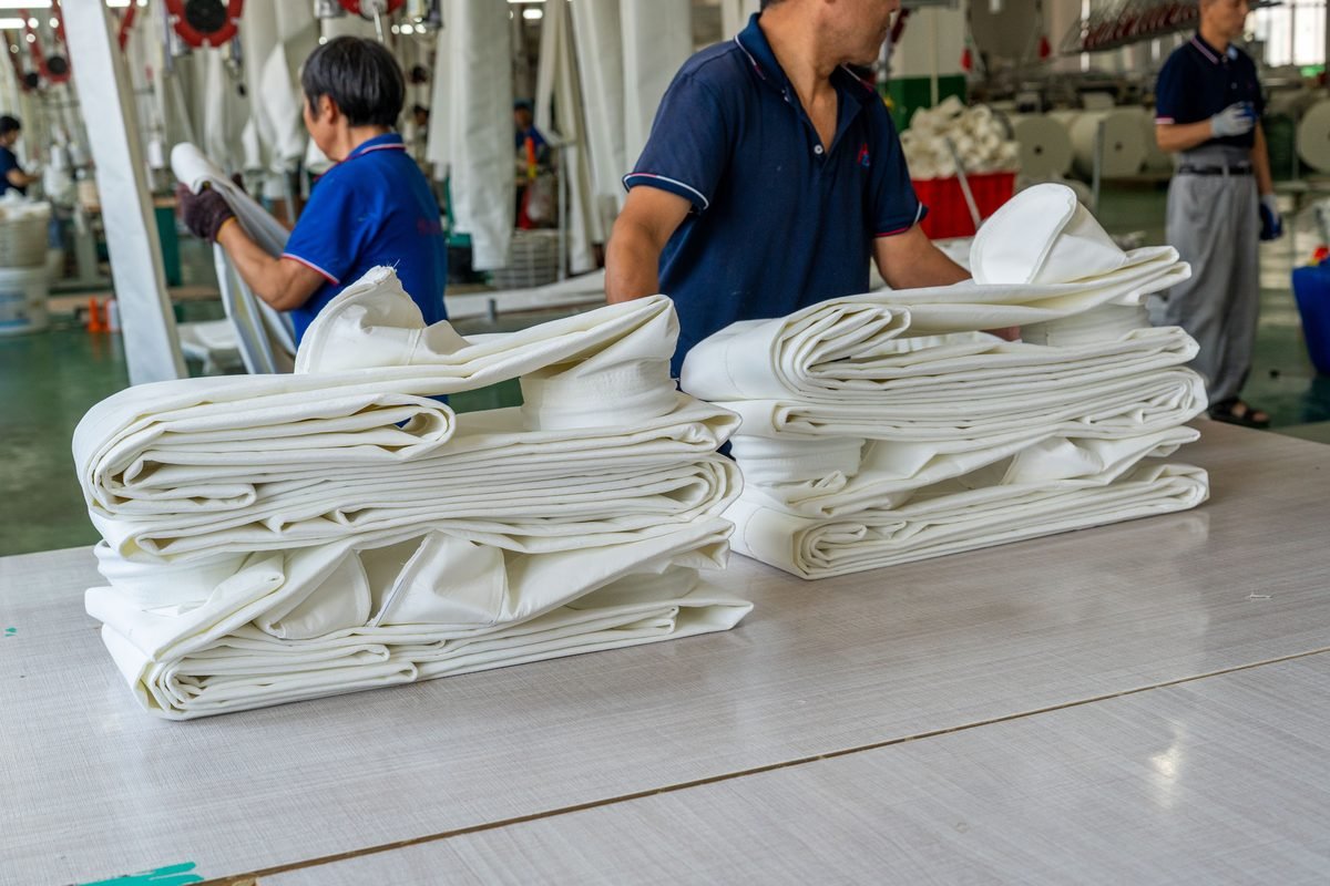Industrial filter bags in Pinnacle Filter workshop
