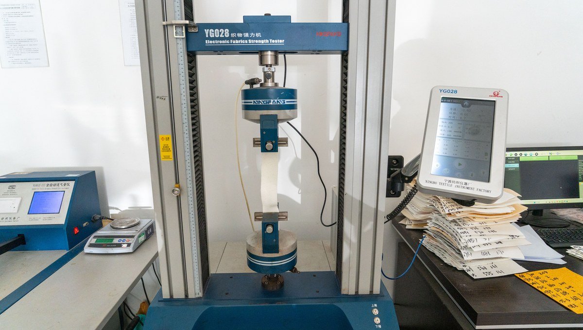 FMS composite filter media checked for weight, strength and air permeability.