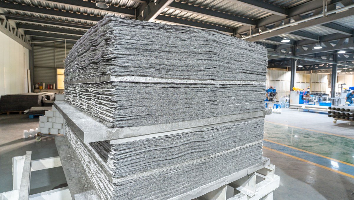 Prepared metal fiber felt blanks stacked for production review