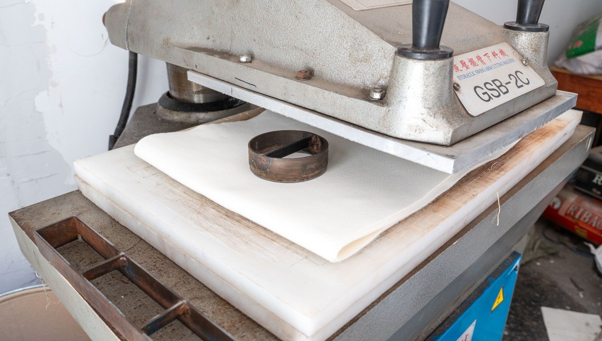 PTFE filter media quality checks using laboratory test equipment.