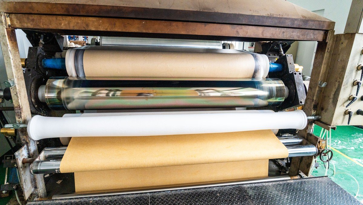 Filter media finishing equipment used for PTFE surface treatment and roll review.