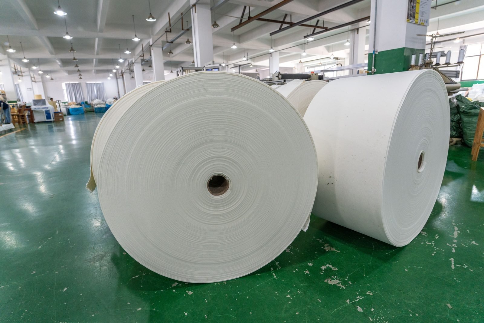 Filter media rolls reviewed before cutting and sewing.
