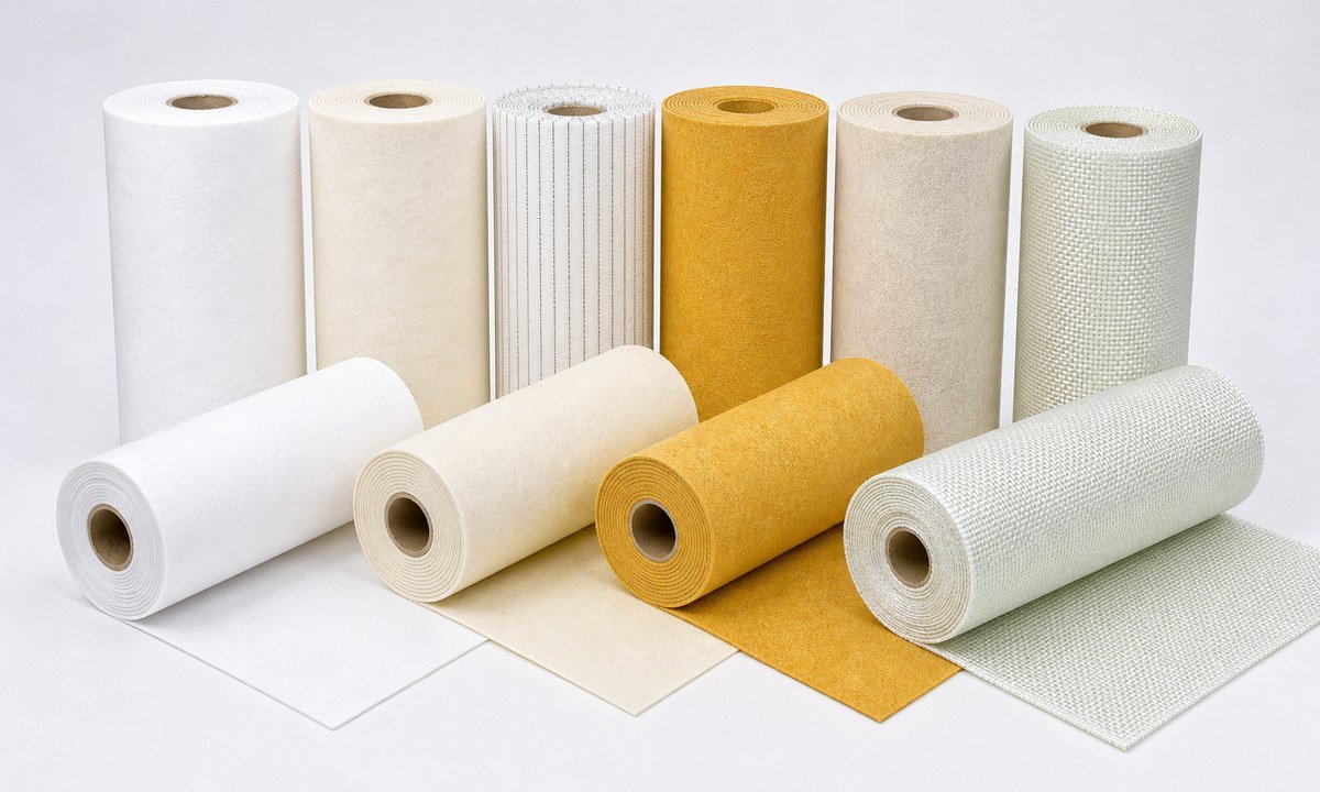 Filter fabric rolls in factory storage